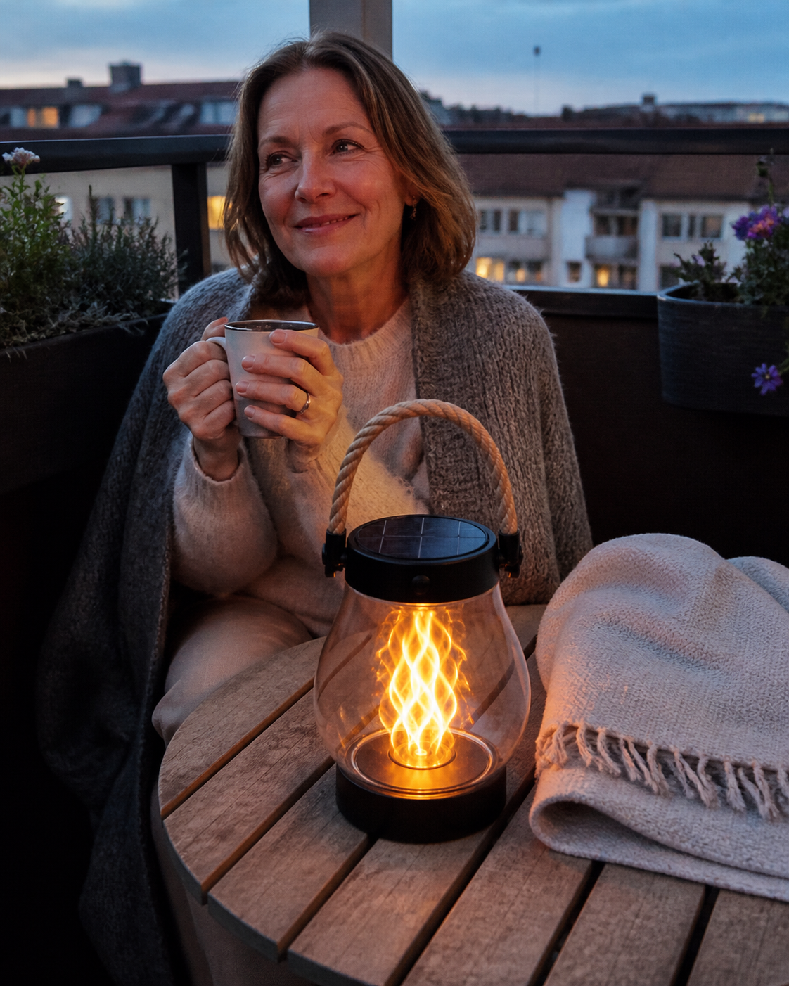Kund på balkong med FLAMMLYKTAN
